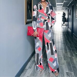 Red, Black, and White Two Piece Pants